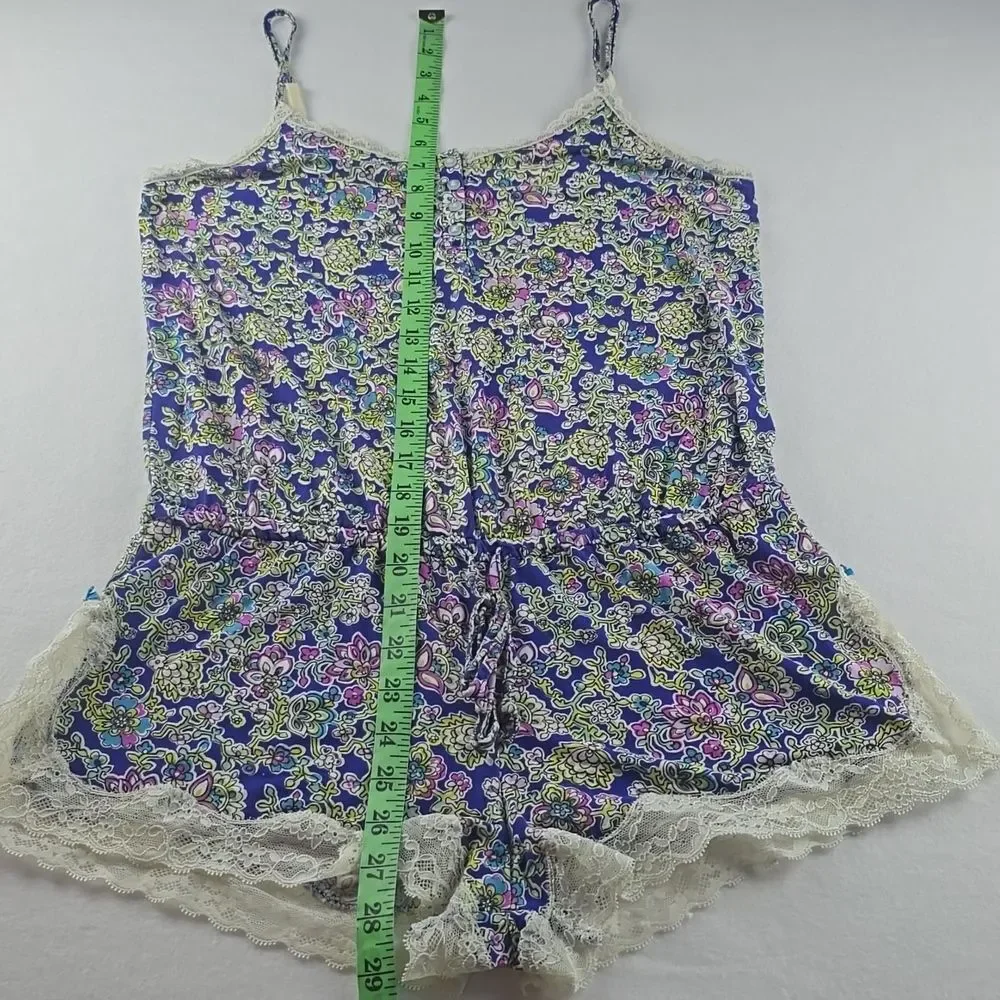 Victoria's Secret Blue Floral Lace Trim Cami Romper‎ Small